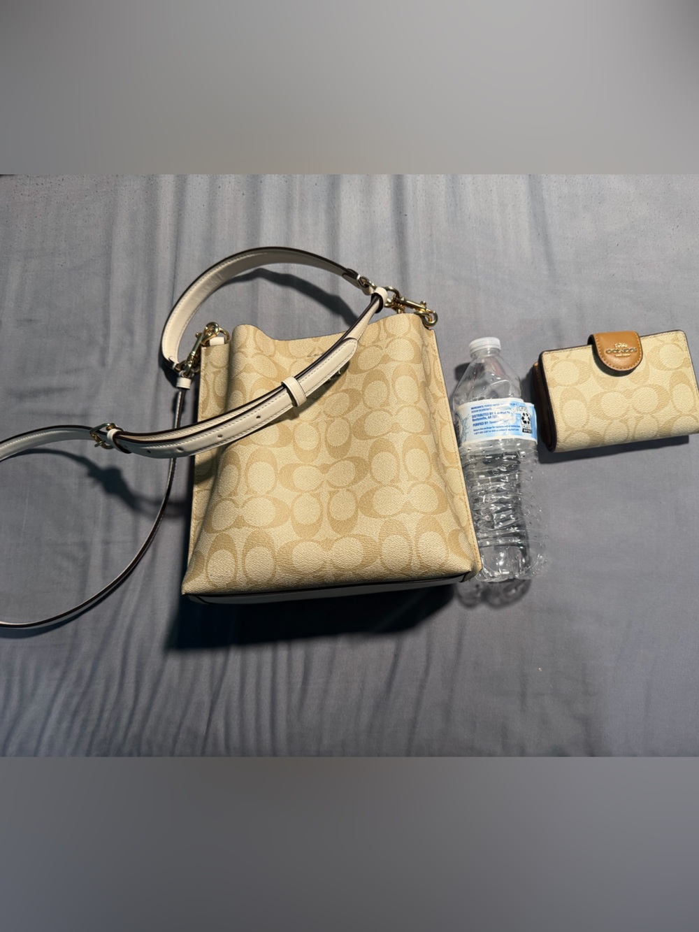 Coach Beige Signature Canvas Crossbody with Cream Trim
